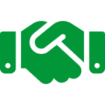 A green icon of a handshake.